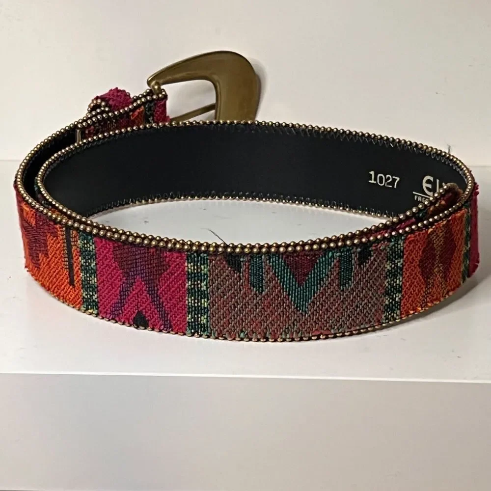 Elite Belt Womens Large Multi‎ Woven Gold Buckle Tribal Southwestern Cowgirl-M
